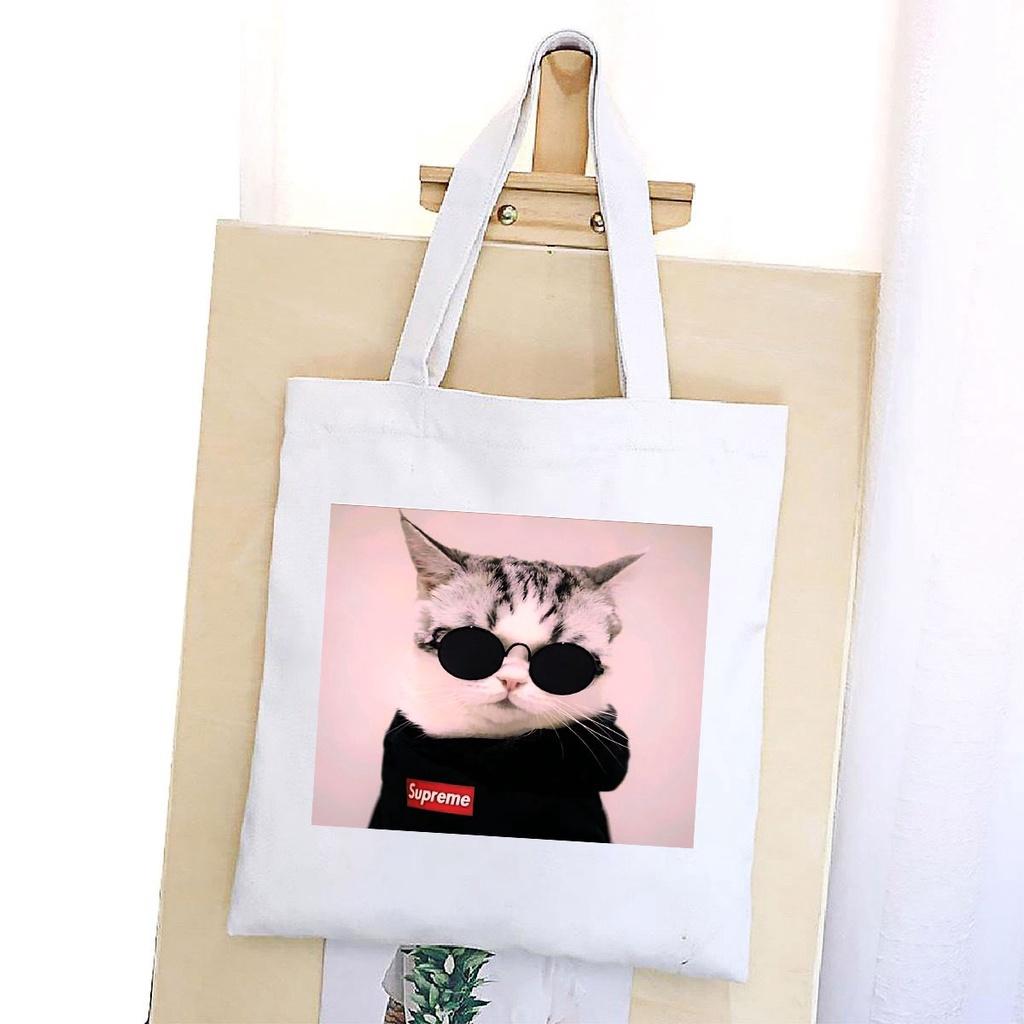 TÚI VẢI ĐEO VAI MEO COOL TOTE CANVAS BAG CÓ KHÓA KÉO SIZE LỚN 33x38cm PHONG CÁCH CÁ TÍNH HOT TREND aomif