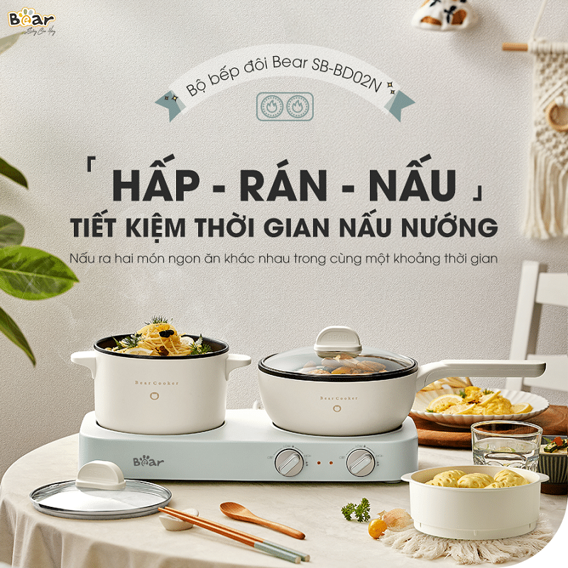 Bộ bếp đa năng kèm nồi chảo Bear SB-BD02N Hàng chính hãng