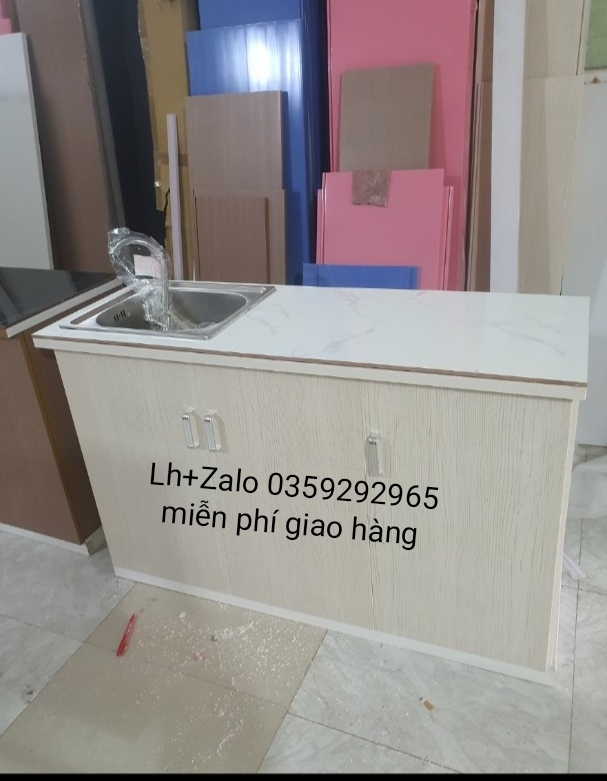 Tủ bếp mini nhựa đài Loan mặt gạch có chậu rửa