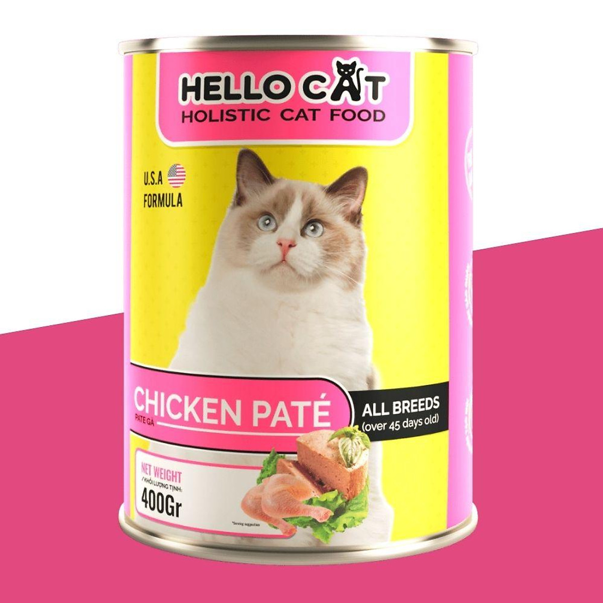 Pate Tươi Dành Cho Mèo Kén Ăn Tất Cả Các Giống Mèo Ở Mọi Độ Tuổi Hương Vị Gà - Hello Cat Chicken Pate 400G