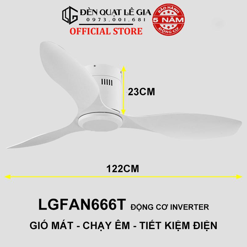 Quạt Trần Trang Trí Phòng Khách Cho Trần Thấp LÊ GIA LGFAN666TD - Chiều Cao 23cm - Sải Cánh 122cm - Bảo Hành 5 Năm