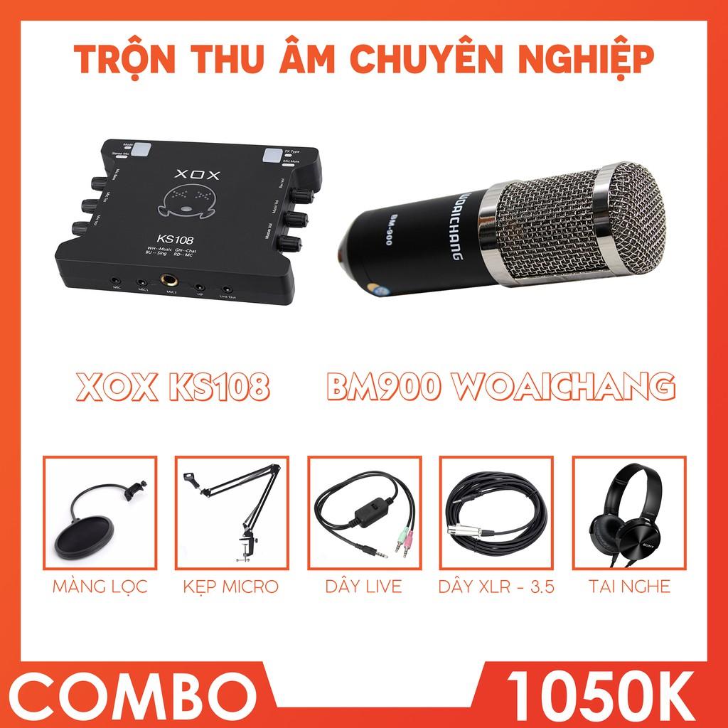 Trọn bộ thu âm chuyên nghiệp soundcard XOX KS108 với micro thu âm BM900 WOAICHANG chuyên livestream, thu âm