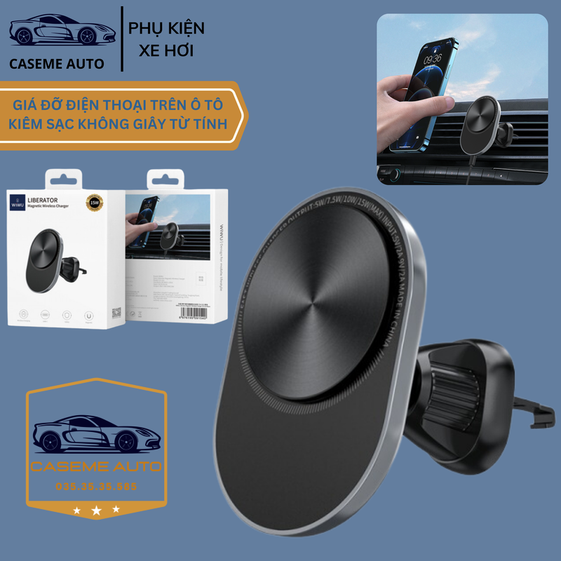 Giá Đỡ Điện Thoại Kèm Sạc Không Dây Từ Tính WIWU CH312 Cho Ô Tô - Hàng Chính Hãng