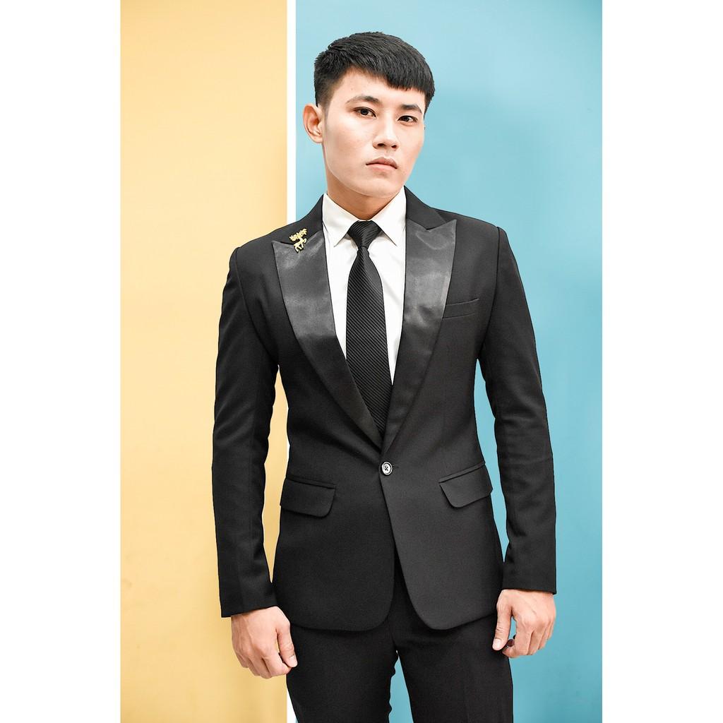 Bộ đen ve phi đen + áo gile đen tặng kèm cà vạt nơ