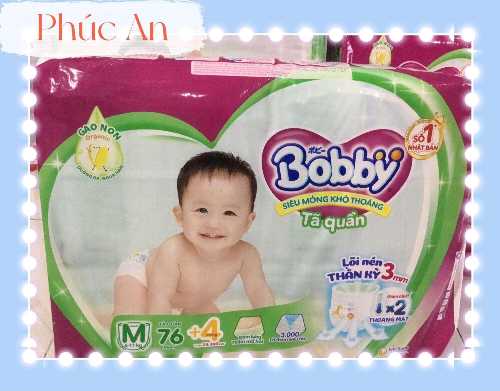 Tặng thêm 8 miếng | Tã Quần Bobby Cho Bé Size M 76 Miếng 6 Đến 11 Kg - Bỉm Quần Trẻ Em Bobby Size M76