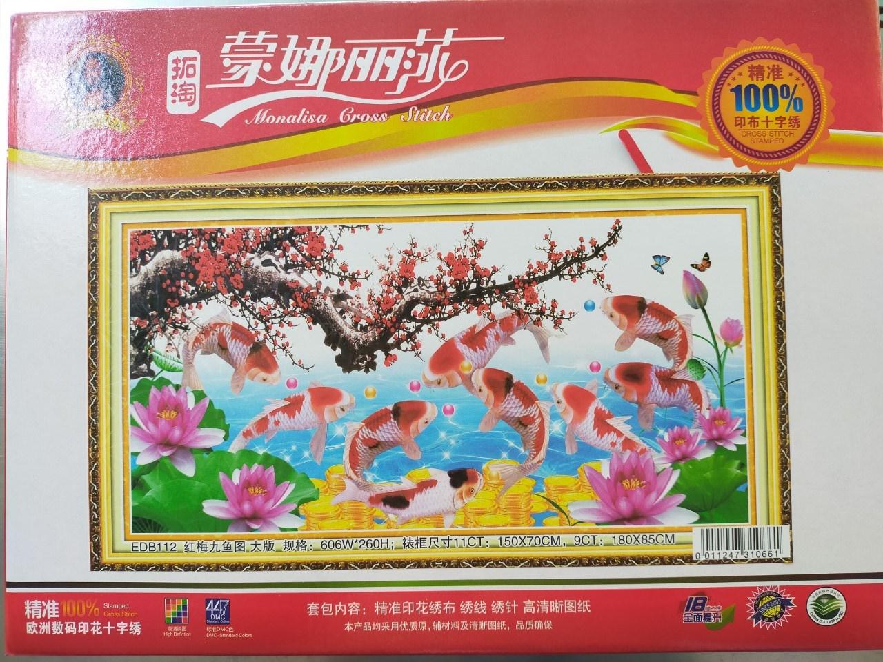 Tranh thêu chữ thập cá chép cành đào EDB112 - 150 x 70 cm - chưa thêu - 150 x 70 cm