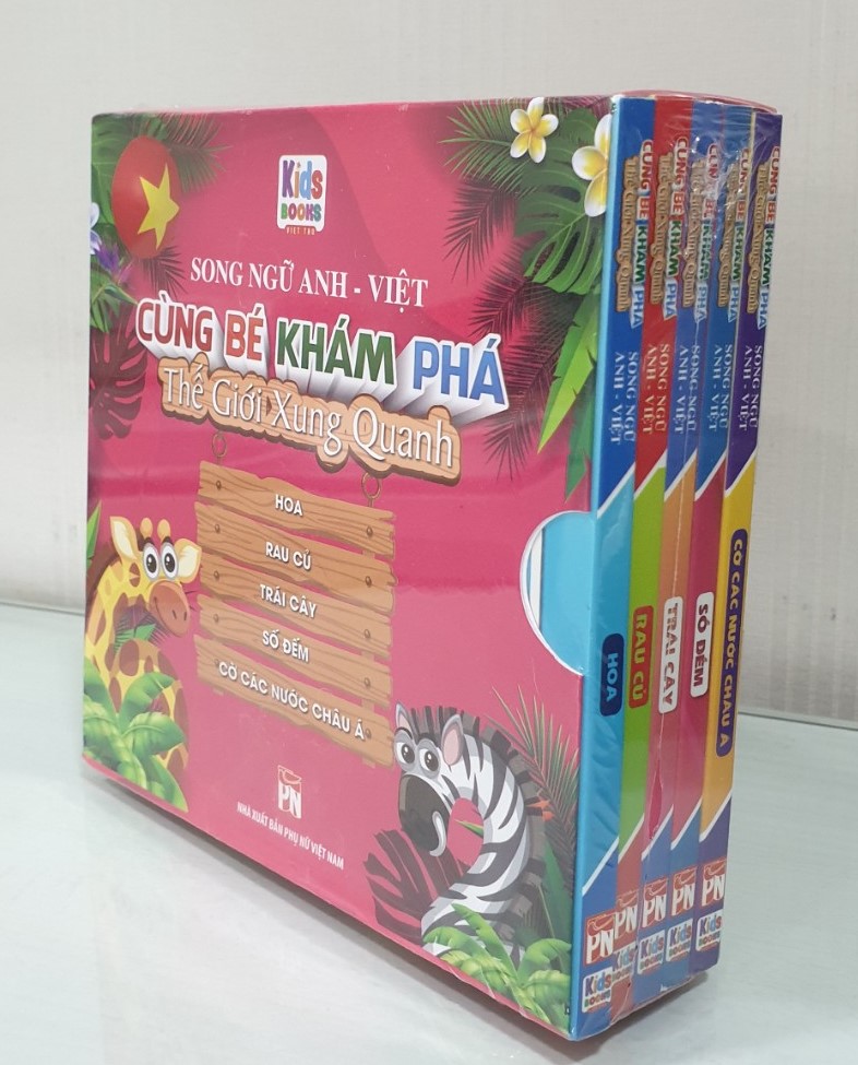 Combo Sách Song Ngữ Anh - Việt: Cùng Bé Khám Phá Thế Giới Xung Quanh : Hoa - Rau Củ - Trái Cây - Số Điếm - Cờ Các Nước Châu Á