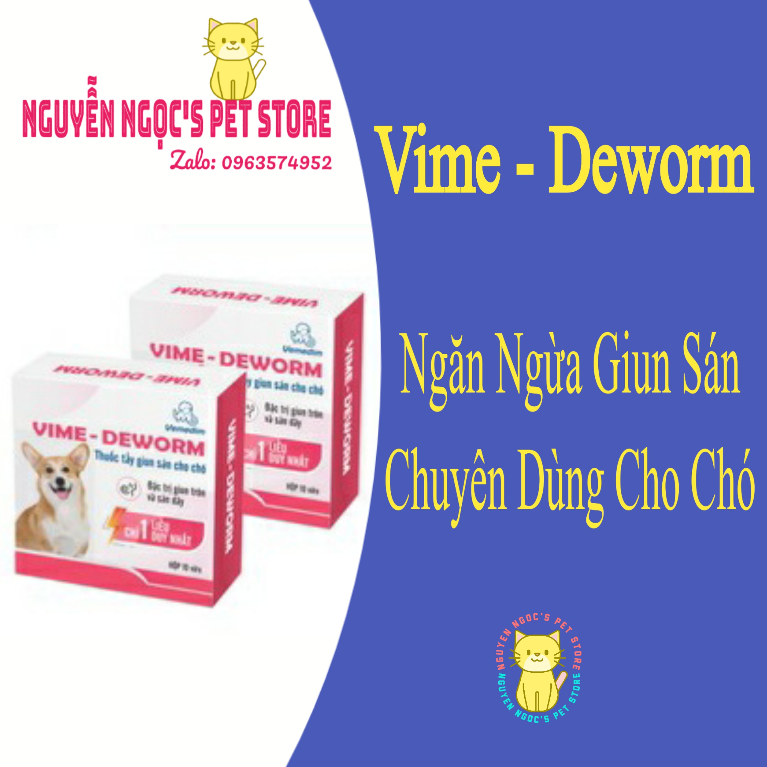 Vime Deworm Vemedim - 1 vỉ 5 viên ngăn ngừa giun sán dùng cho CHÓ