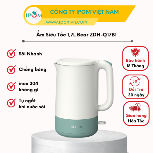 Ấm Siêu Tốc 1,7L Bear Công Suất Lớn, Bình Đun Nước Nóng Nhanh, Bền Bỉ ZDH-Q17B1 - Hàng Chính Hãng Bảo Hành 18 Tháng 