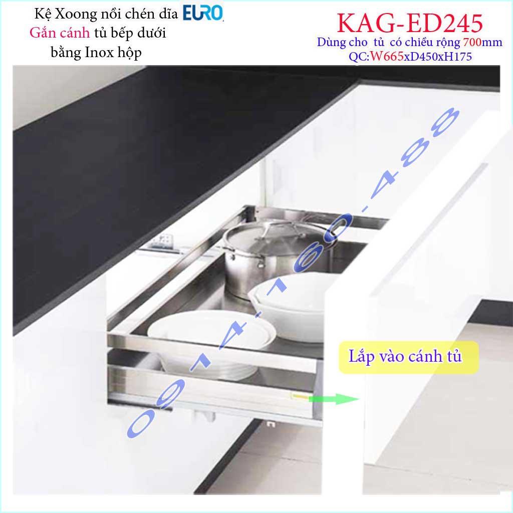 Kệ xoong nồi KAG-ED245-70cm inox hộp, Kệ đựng chén bát-nồi xoong inox hộp âm tủ 70cm