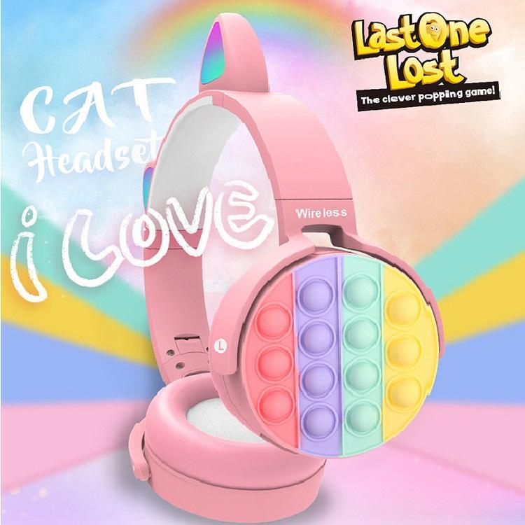 Tai nghe bluetooth không dây có hình tai mèo dễ thương có đèn LED và micro