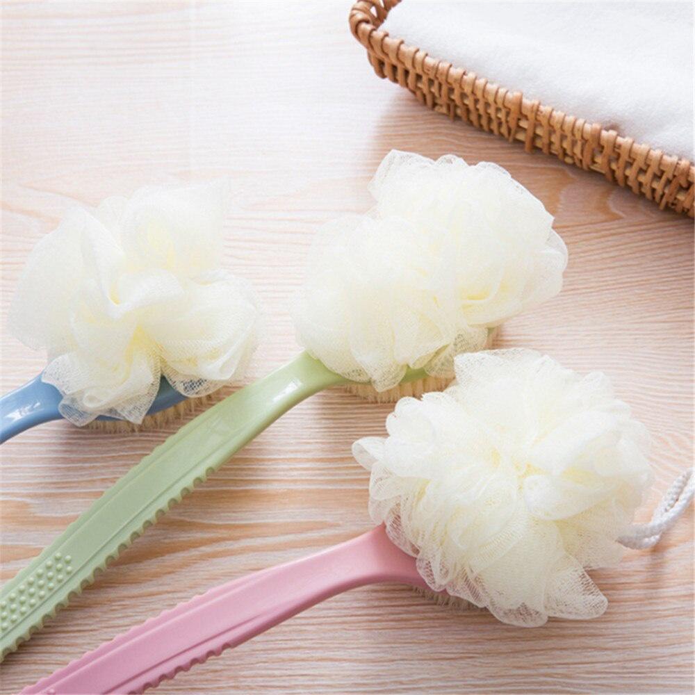 2 in1 Soft Fur Long-handled Nylon Yarn Bath Flower Brush Bath Artifact Bath Ball Adult Bath Brush Rub Back Brush Hair Bath Brush