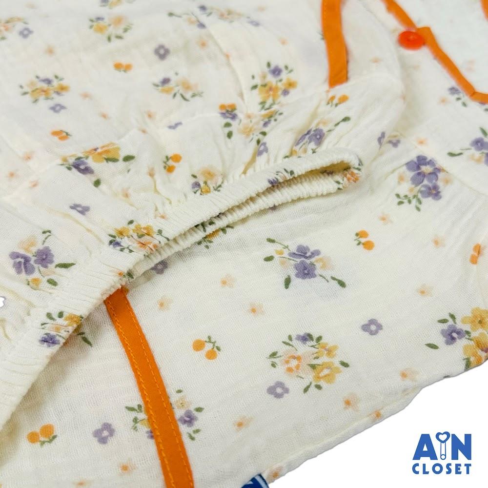 Bộ quần áo Ngắn bé gái họa tiết Hoa Nhí Vàng Tím viền Cam Xô muslin - AICDBGXKDIY6 - AIN Closet