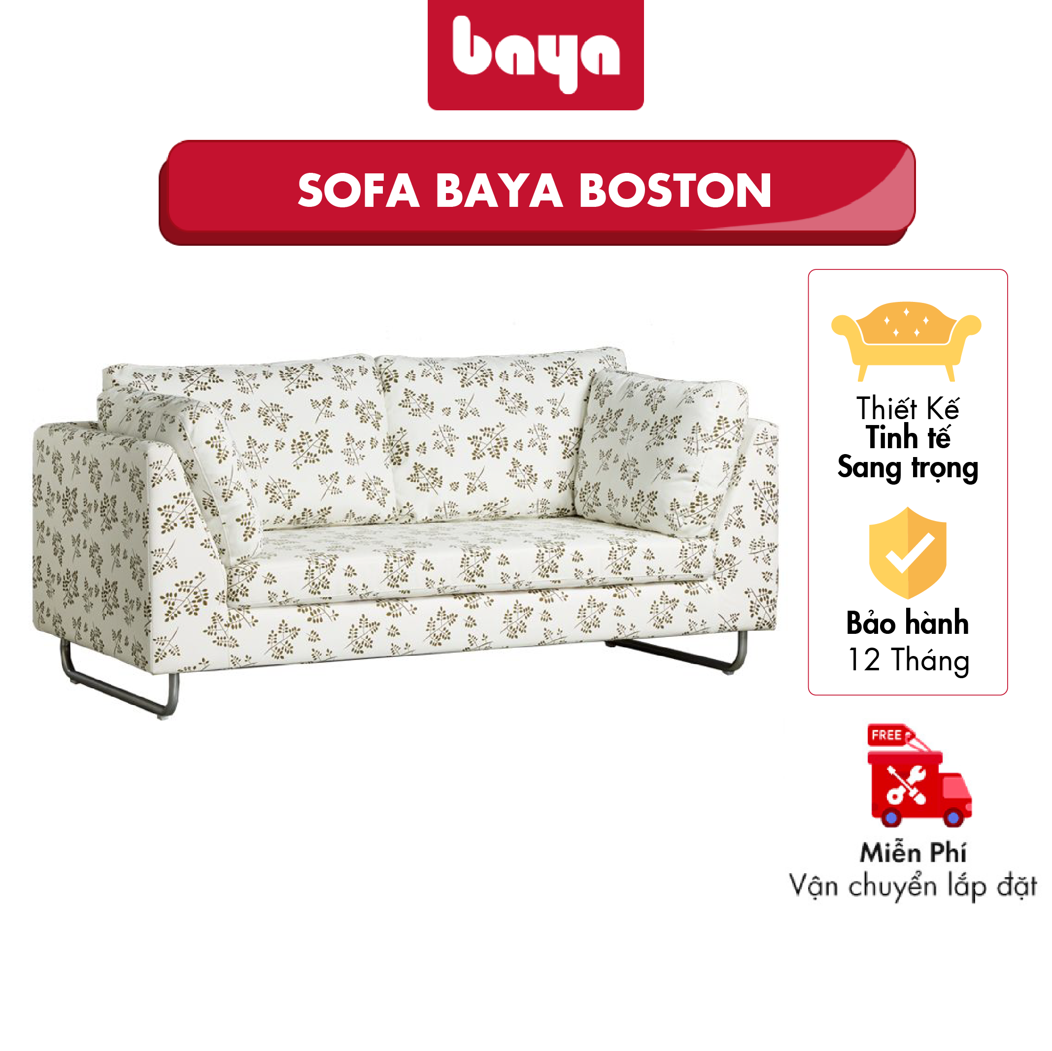 Ghế Sofa Đơn Phòng Khách BAYA BOSTON Thiết Kế Trẻ Trung Với Chân Ghế Uốn Cong Bằng Kim Loại Và Phần Đệm Ngồi Dày Dặn, Đàn Hồi Tốt 2000122