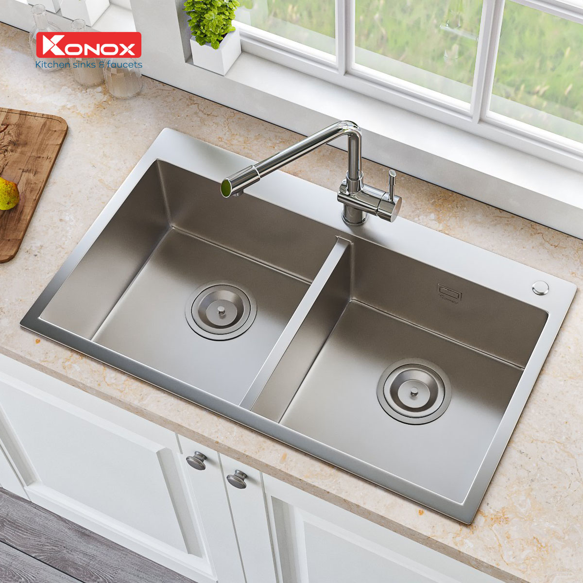 Vòi rửa bát Konox, Model KN1205 , Inox 304AISI tiêu chuẩn châu Âu, mạ PVD 5 lớp sáng bóng Hàng chính hãng