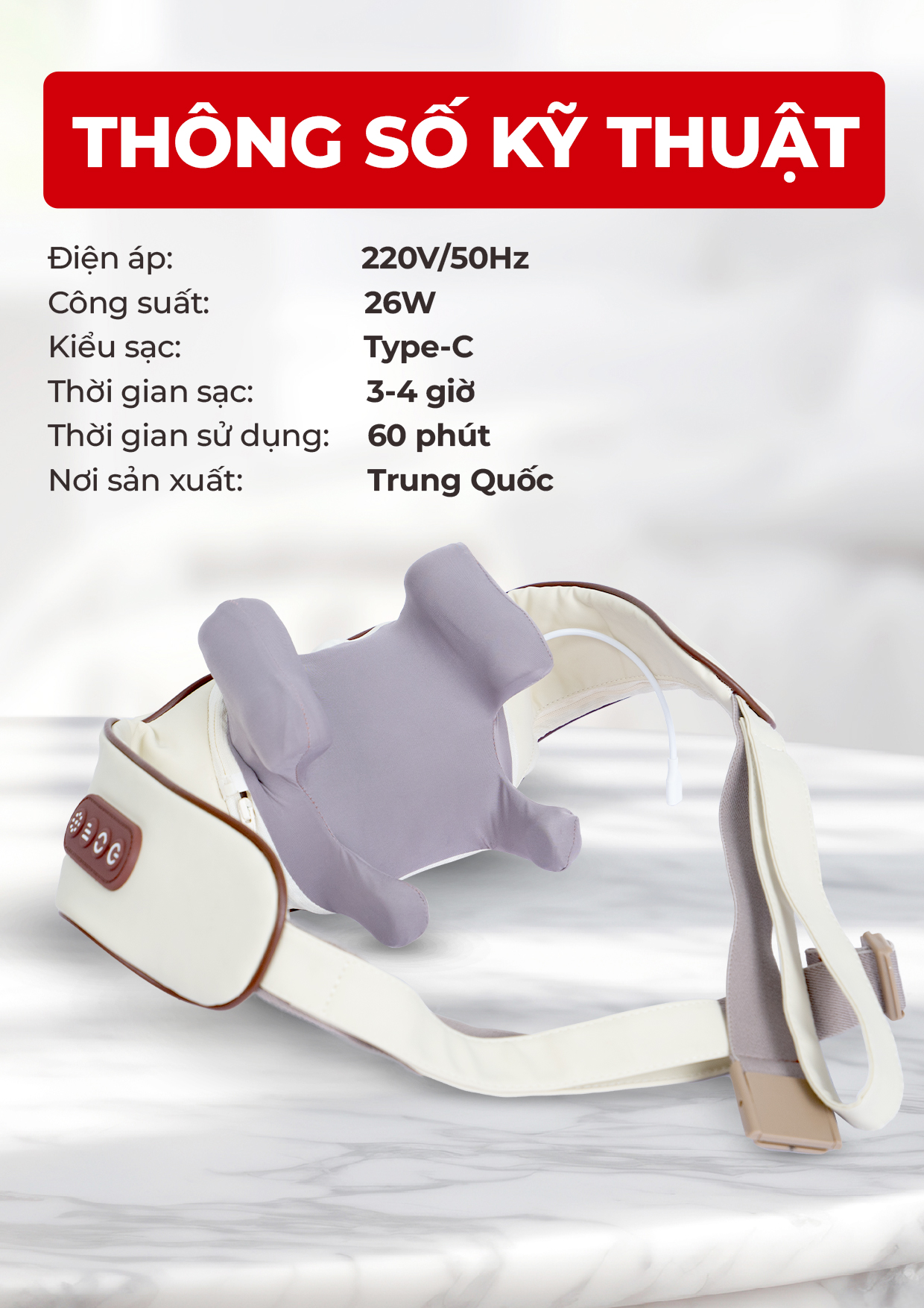 Máy Massage Cổ Vai Gáy Buheung MK-332 Nhiệt Hồng Ngoại, Pin Sạc, BH chính hãng 12 tháng