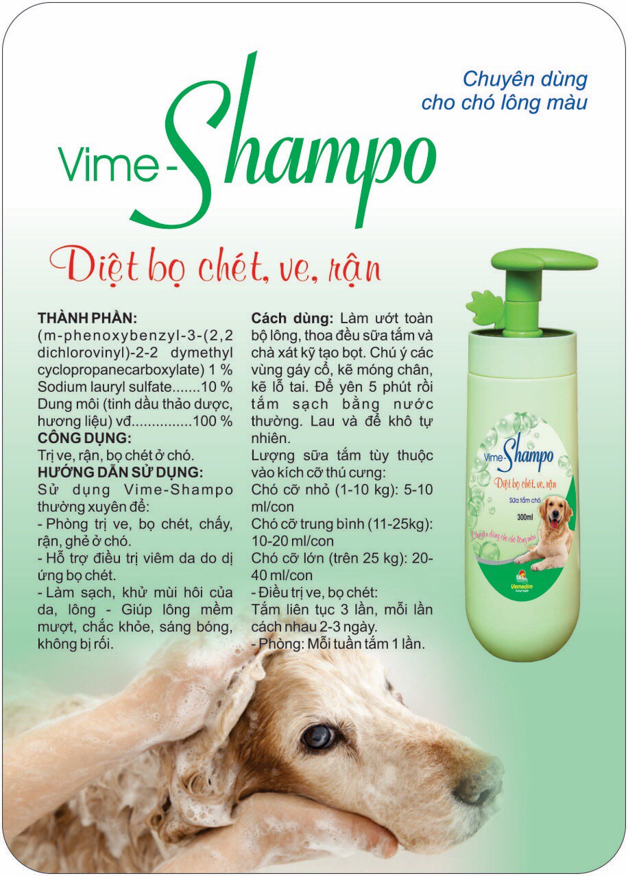 Vime Shampo - Sữa Tắm Cao Cấp Phòng Và Trị Ve Rận, Bọ Chét, Ghẻ, Làm Sạch Da, Mượt Lông, Khử Mùi Dành Cho Chó Lông Màu 300ml Với Mùi Thơm Cực Dễ Chịu – An Toàn Và Hiệu Quả – VSM01