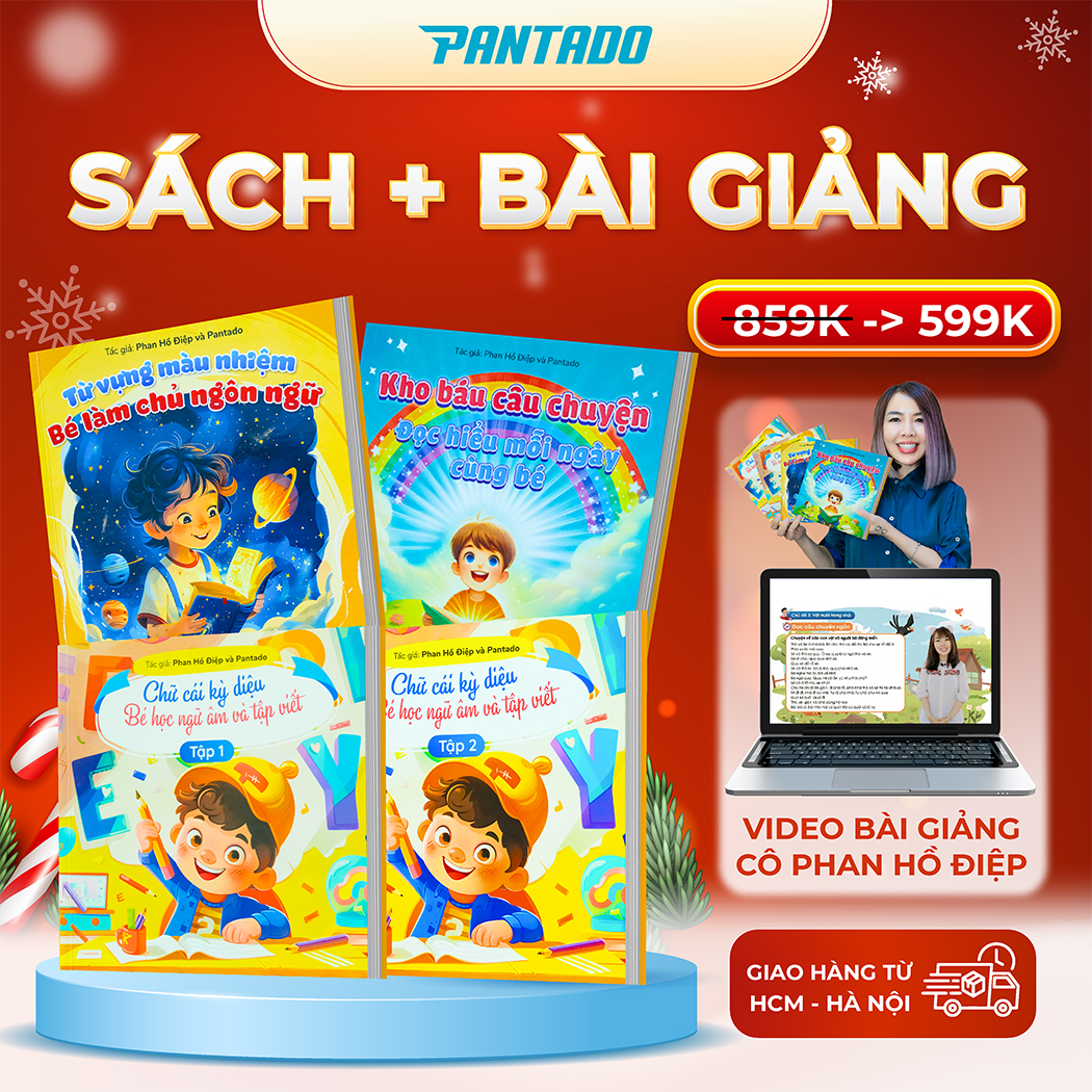 Sách Cho Bé - Siêu Nhí Pantado 4 cuốn sách kèm video bài giảng tiền tiểu học - Giúp bé phát triển ngôn ngữ, tư duy sáng tạo, tự tin giao tiếp