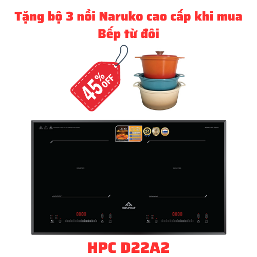 Tặng bộ 3 nồi Naruko khi mua Bếp điện từ đôi FUNIKI - HPC D22A2 - Hàng chính hãng