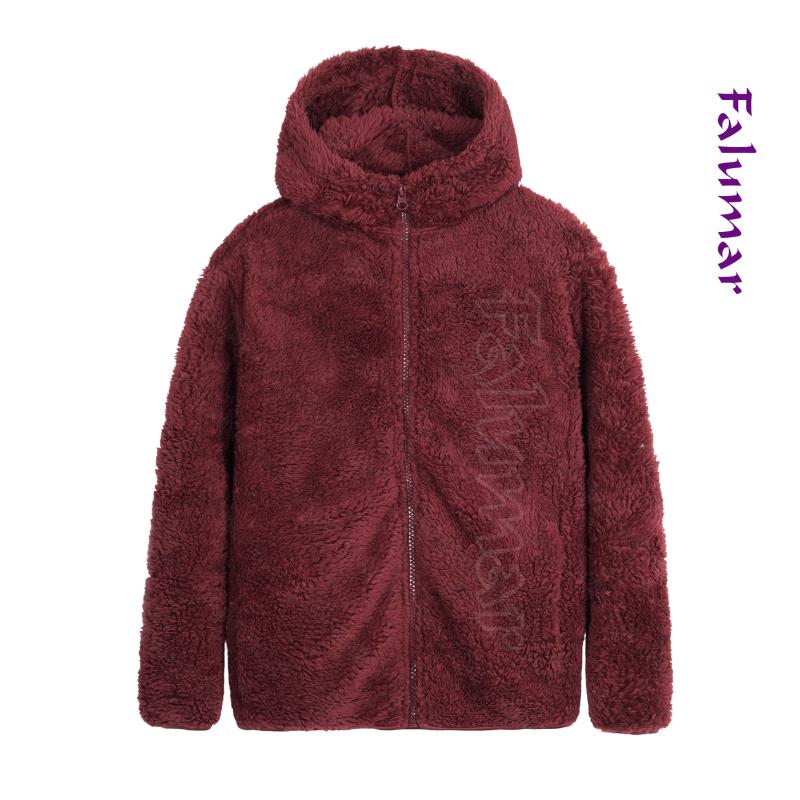 Áo lông cừu nhí Falumar có mũ size đại [9-40kg], áo khoác trẻ em bé trai gái hàng xuất dư lớp lông dầy mềm mịn ấm áp - Đỏ đô