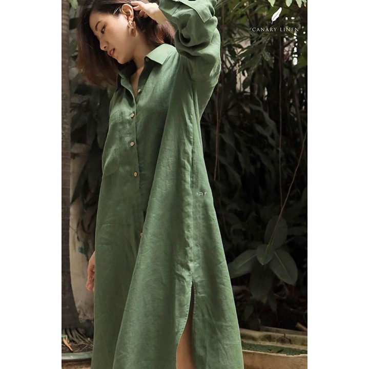 Đầm suông sơ mi Linen tơ Hàn mềm mại không kén dáng mặc ArcticHunter, có 2 màu lựa chọn
