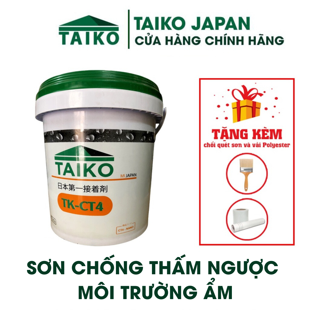 Keo Sơn Chống Thấm Dột 1 Thành Phần TAIKOMI CT4 - Chuyên Xử Lý Chống Thấm Ngược, Môi Trường Ẩm, Bể Âm, Hố Thang Máy, Nhà Vệ Sinh  - Thùng 18 Lít - Tặng Kèm Vải Kết Cấu