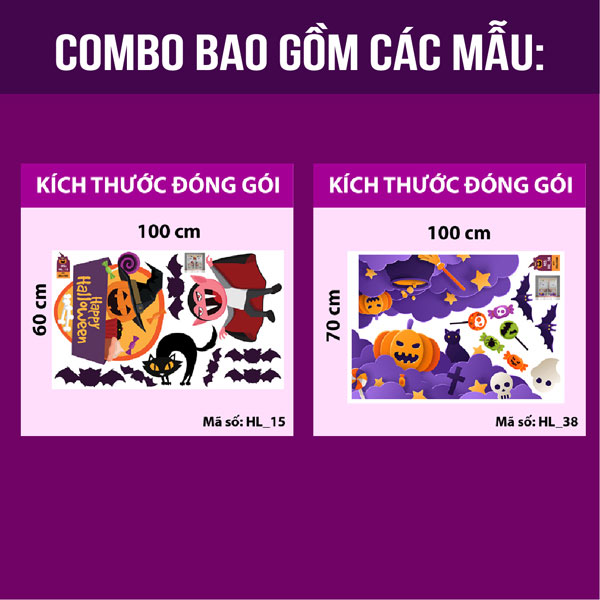 Decal trang trí Halloween 2020 combo lễ hội ma quái
