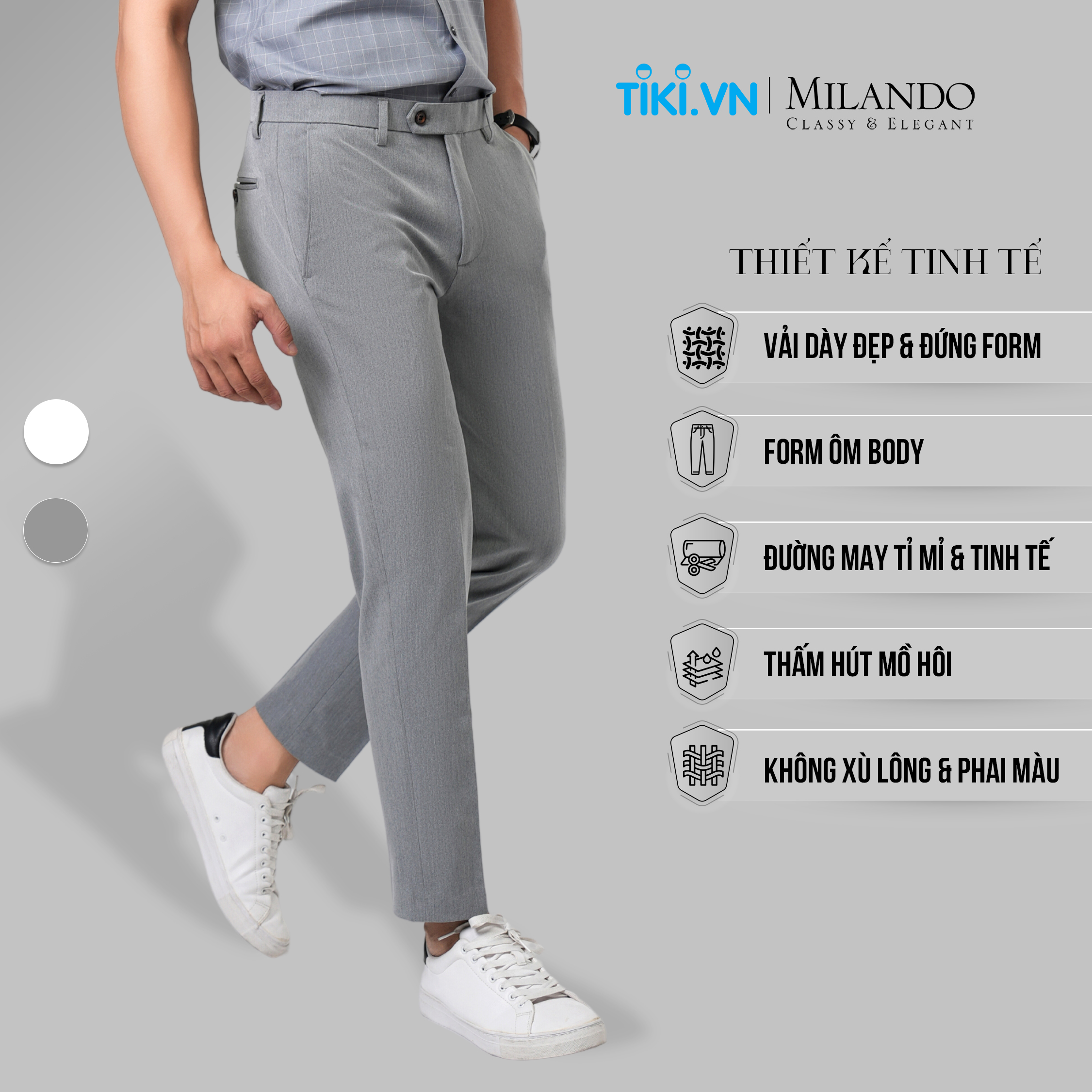 Quần Âu Nam Cao Cấp MYMILANDO Màu Trắng/ Xám - Kiểu Dáng Slim Fit Trẻ Trung, Thời Trang, Chất Liệu Cao Cấp Bền Màu