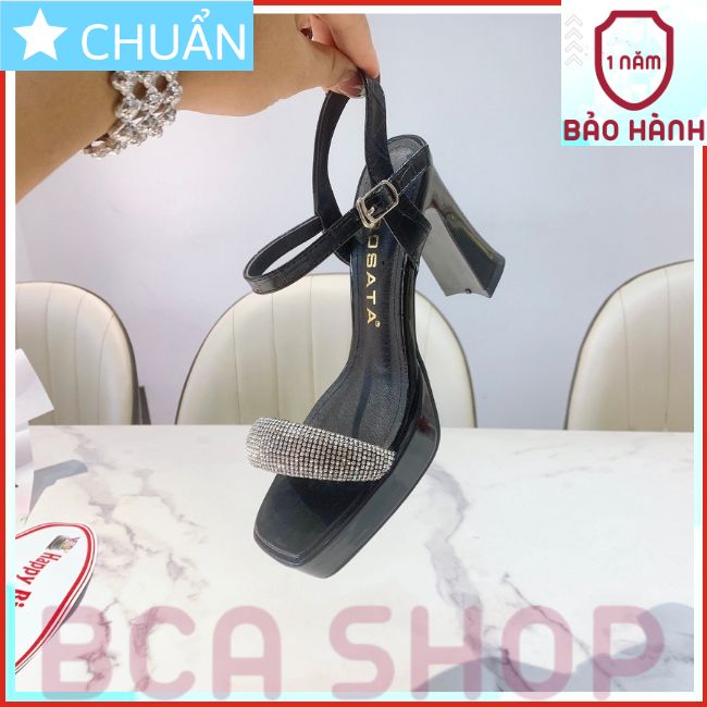 Giày cao gót nữ 8p RO475 ROSATA tại BCASHOP hở mũi, gót trụ, quai ngang có hạt lấp lánh sành điệu và sang chảnh- màu đen