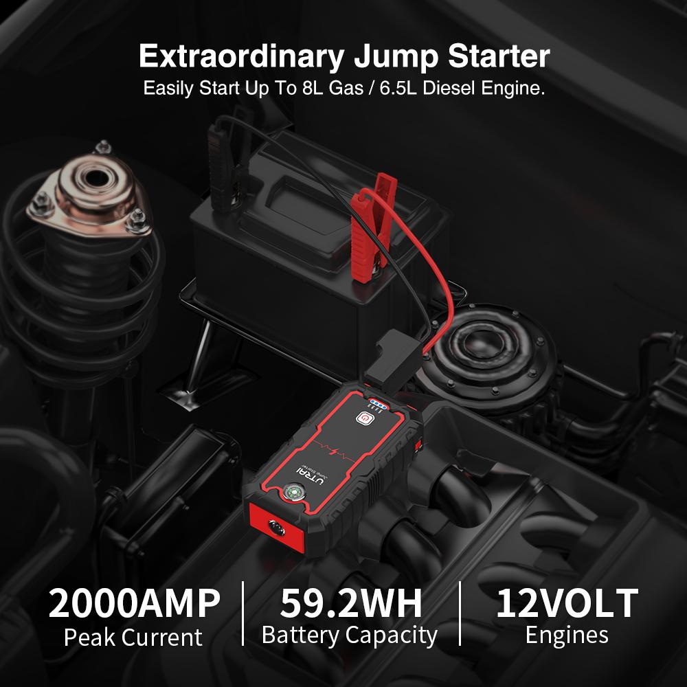 Utrai Power Bank 2000a Jump Starter Bộ sạc di động Booster 12V Khởi động tự động Thiết bị khởi động xe hơi khẩn cấp