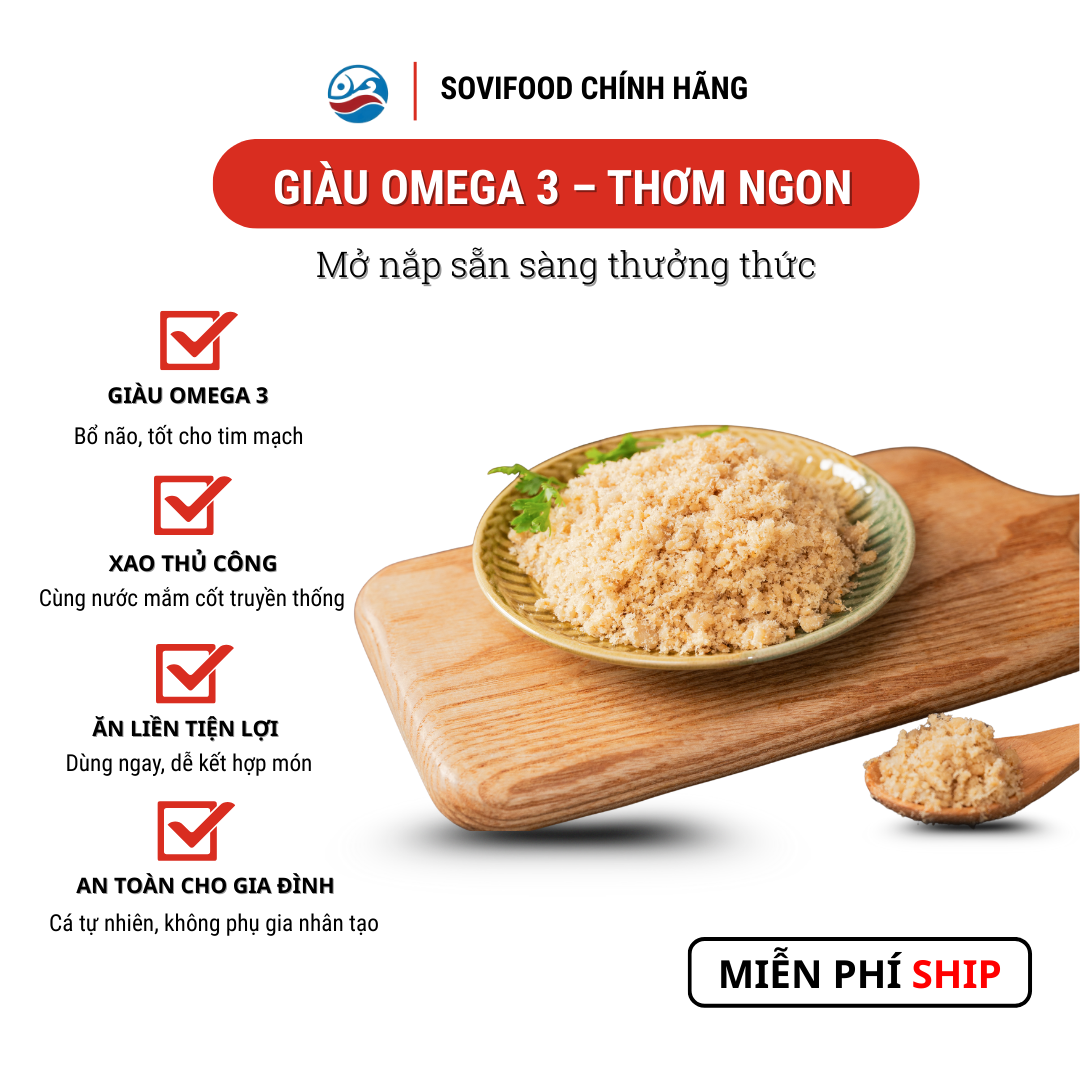Combo 5 Ruốc Cá Thu Phấn Sovifood - Chà Bông Cá Thu Nguyên Chất, Không Phụ Gia, Giàu Omega 3 - 1KG