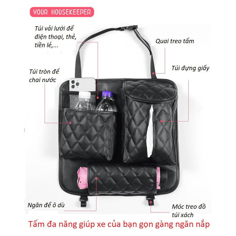 Túi da cứng treo đựng đồ sau ghế ô tô xe hơi đa năng