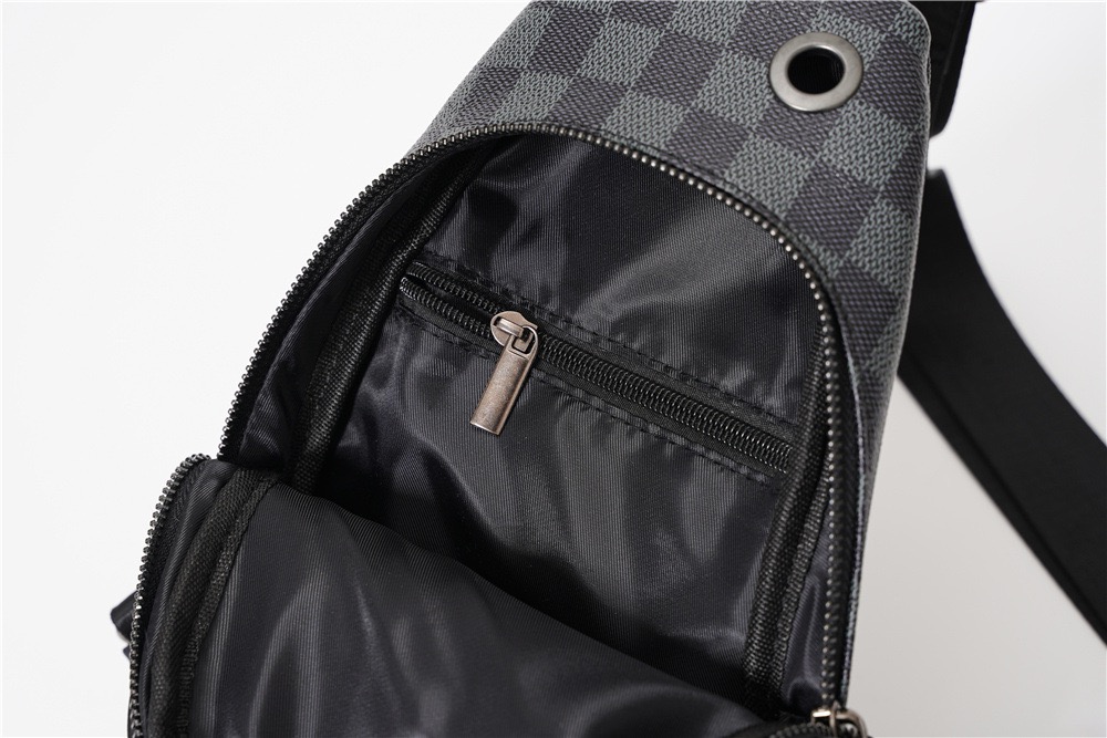 Men's Plaid Crossbody Chest Bag Pu Leather Casual Waist Bag