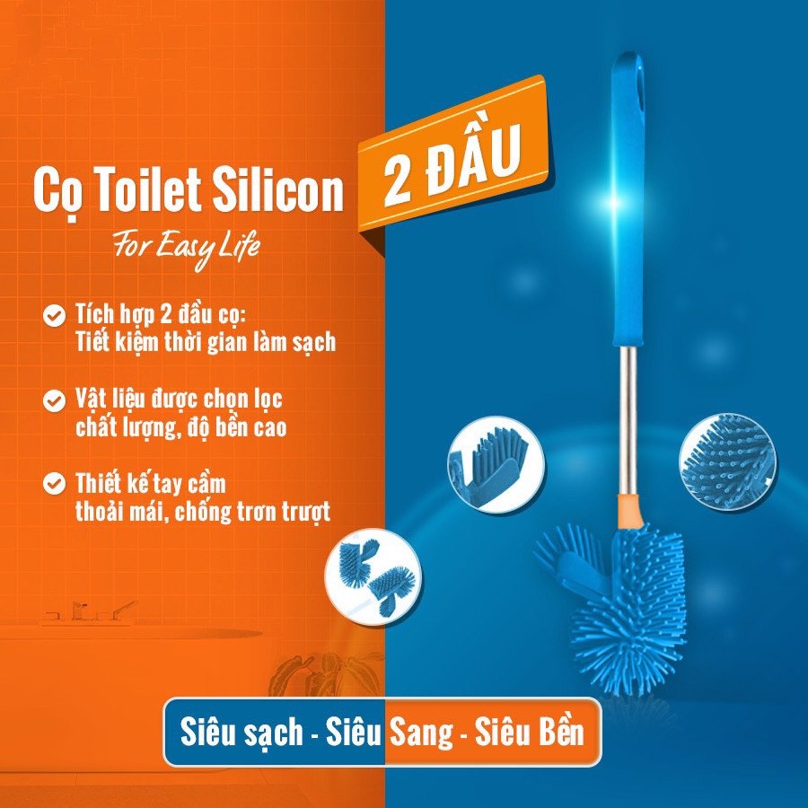 Cọ rửa 2 đầu tròn bồn cầu, toilet, nhà tắm, nhà vệ sinh chất liệu silicon bền, sạch kháng khuẩn