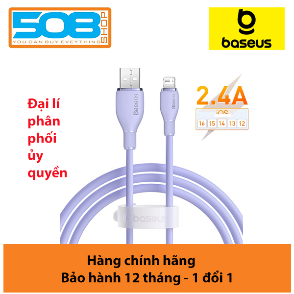 Cáp sạc nhanh, truyền dữ liệu cho Ai-phôn Ba-se-us Pudding Series Fast Charging Cable USB to Lai-nin 2.4A - Hàng chính hãng
