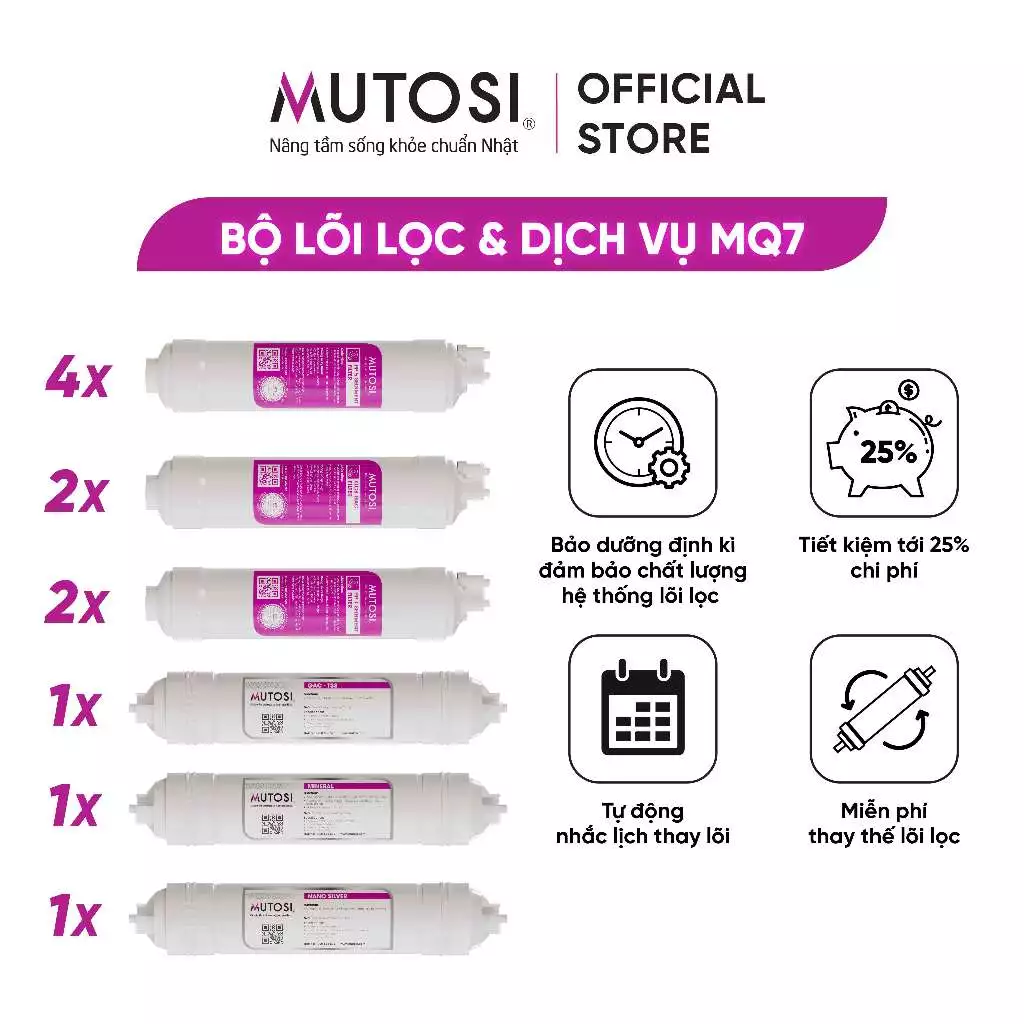 [ MQ7 ] Combo lõi lọc nước + miễn phí gói dịch vụ bảo dưỡng và thay thế tại nhà định kỳ 4 lần/1 năm