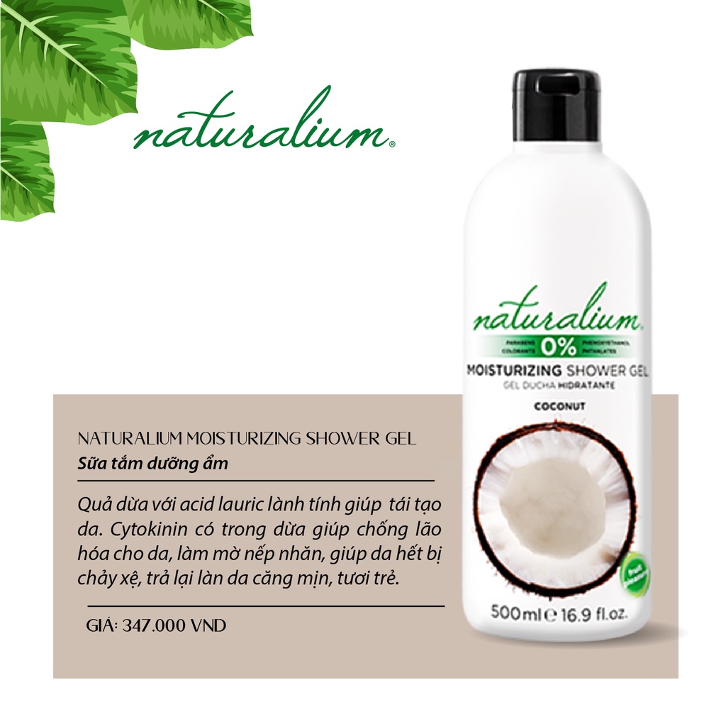 Sữa tắm dưỡng ẩm NATURALIUM hương dừa 500ml giúp tái tạo da, dưỡng da mịn màng tươi trẻ & hỗ trợ viêm nang lông