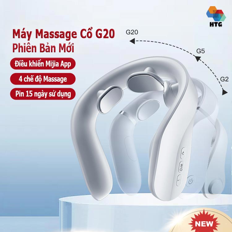 Máy massage cổ vai gáy Jeeback G20 tích hợp remote điều khiển, điều khiển kết nối App, massage nhiệt 3 mức tùy chọn, 4 chế độ massage kết hợp 15 mức cường độ, hàng chính hãng