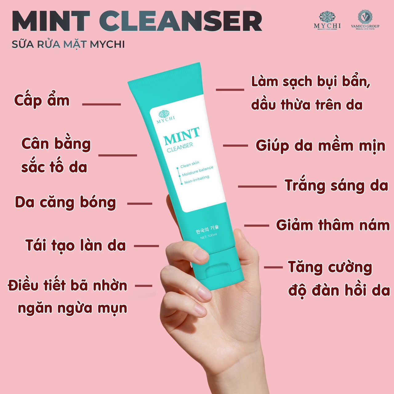 (mới) Sữa rủa mặt Mychi mint cleanser phiên bản to 100ml gấp 3,5 lần