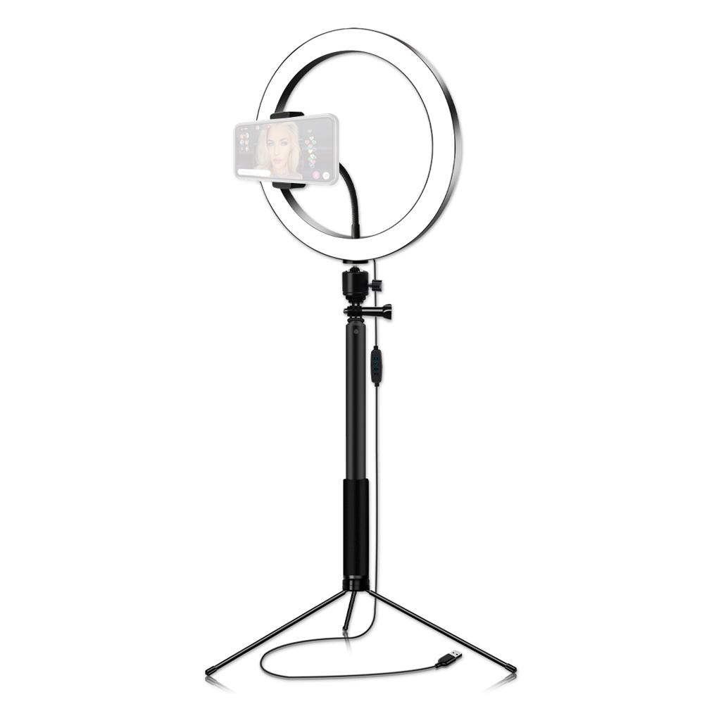 Đèn video vòng có thể thay đổi màu 12W với Gậy chụp ảnh tự sướng màu đen 26cm / 10 inch 3200K-5600K