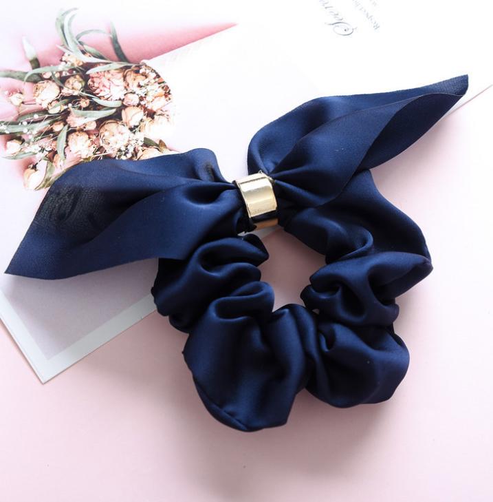 Dây buộc tóc Scrunchies lụa bóng dễ thương có nhẫn HD82