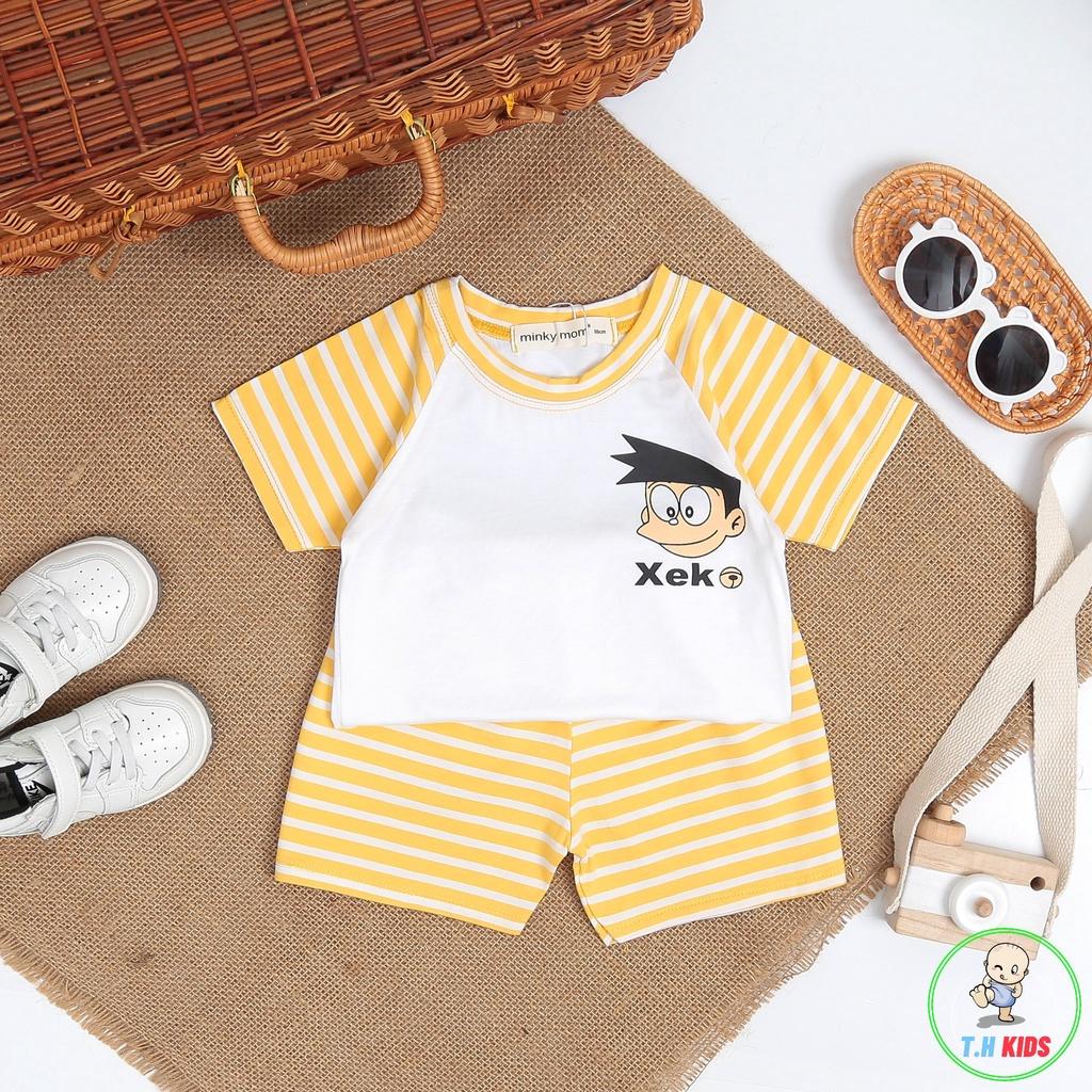 Bộ ngắn tay thun lạnh phối tay sọc dệt Minky mom cho bé trai bé gái từ 7-19kg