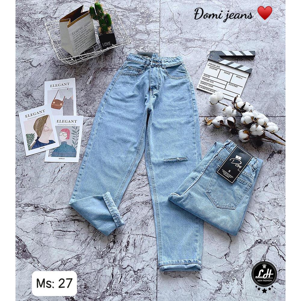 Quần baggy jean nữ rách gối 1 line Lê Huy Fashion kiểu 1 nút hàng đẹp MS 27