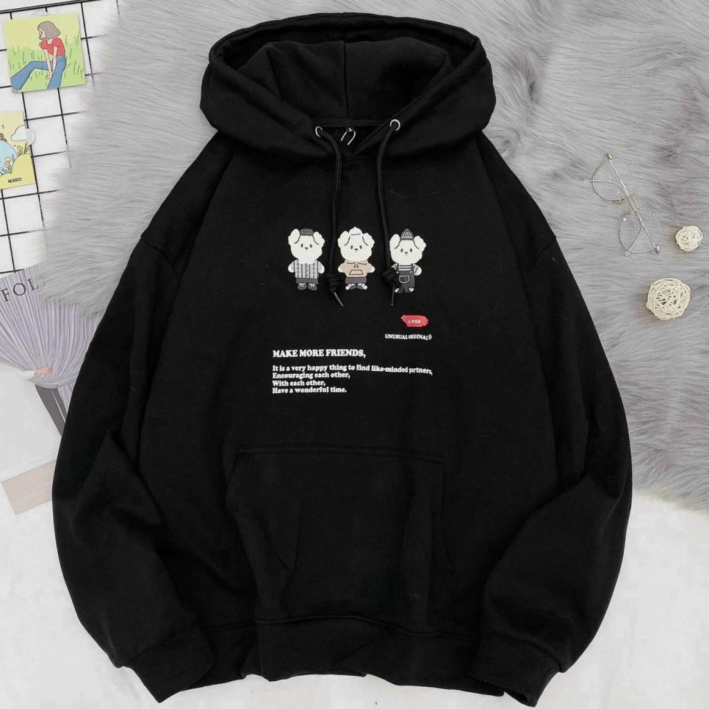 Áo Khoác Hoodie Sweater Tay Bồng Nỉ Ngoại Cực Hot Tp Có Túi Trước 3 Con Gấu Siêu Xinh