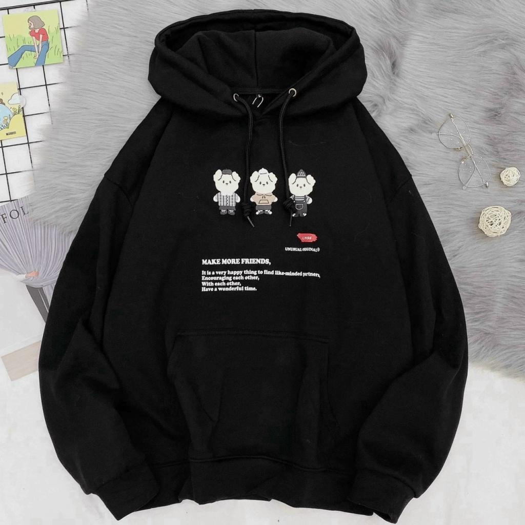 Hình ảnh Áo Khoác Hoodie Sweater Tay Bồng Nỉ Ngoại Cực Hot Tp Có Túi Trước 3 Con Gấu Siêu Xinh