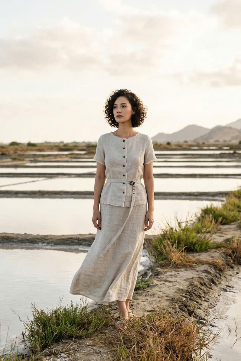 Áo Linen Tua Rua Rút Chỉ Lanh Xám TOP220 Thời trang thiết kế Hity