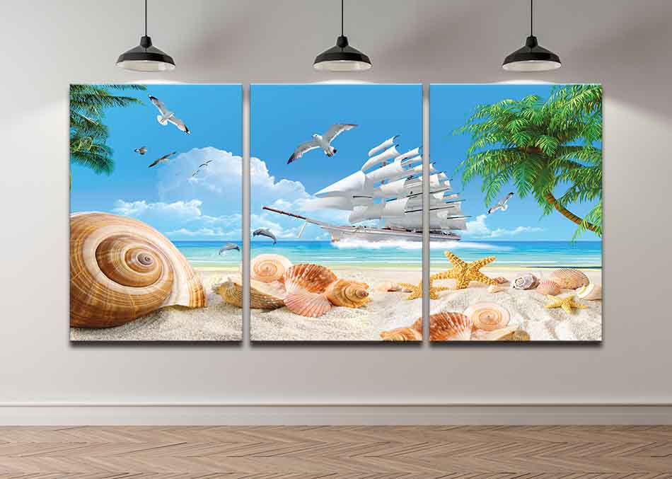 Tranh canvas phong thủy treo tường - Thuận buồm xuôi gió - TBXG003 - Bộ ghép 3 bức tràn viền - 120x60cm