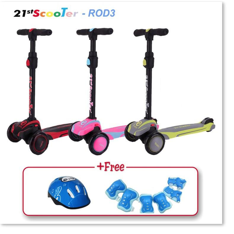 Xe trượt scooter 21st có giảm xóc, 3 bánh phát sáng cho bé (Tặng bảo hộ 7 món)