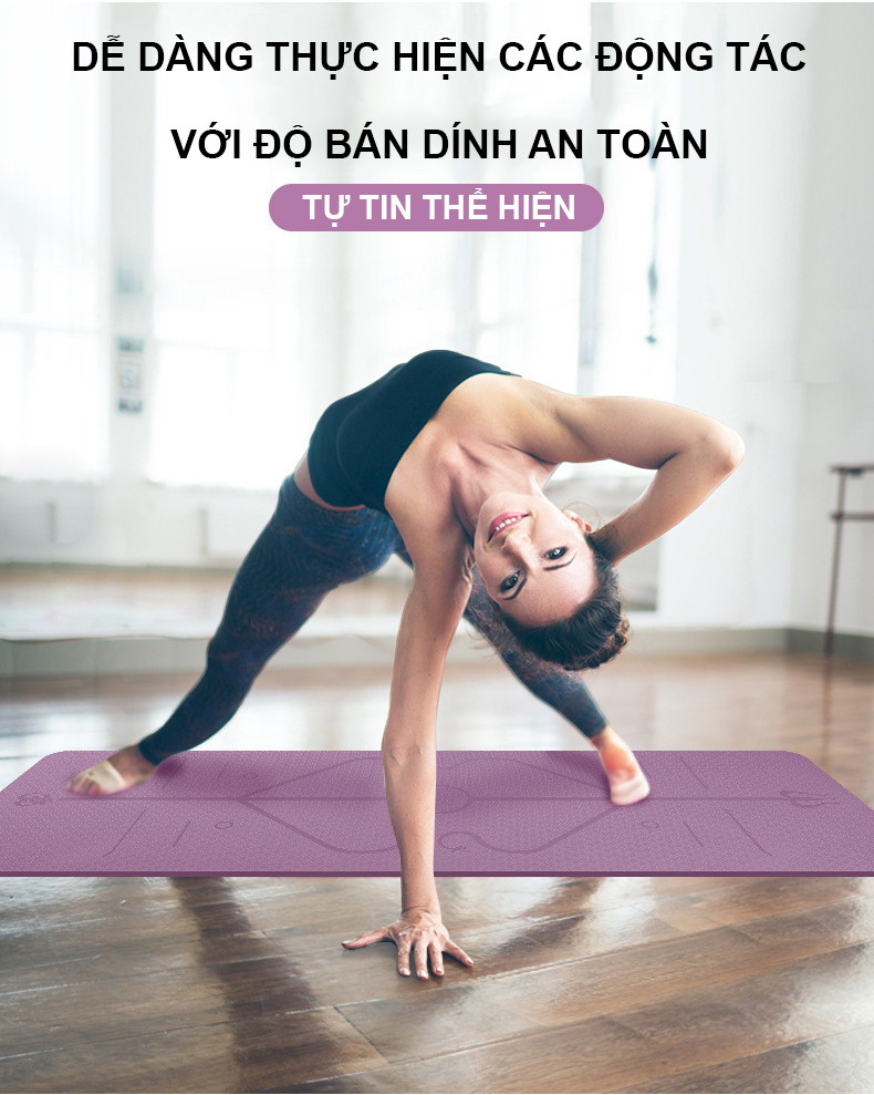 [Tặng Dây Đeo] Thảm Yoga Định Tuyến TPE 1 Lớp 8mm - YOGA QG, Độ Bám Cao, Chống Trơn Trượt, Mềm Mại, Thân Thiện Với Môi Trường, An Toàn Khi Tiếp Xúc Với Da - Hàng chính hãng