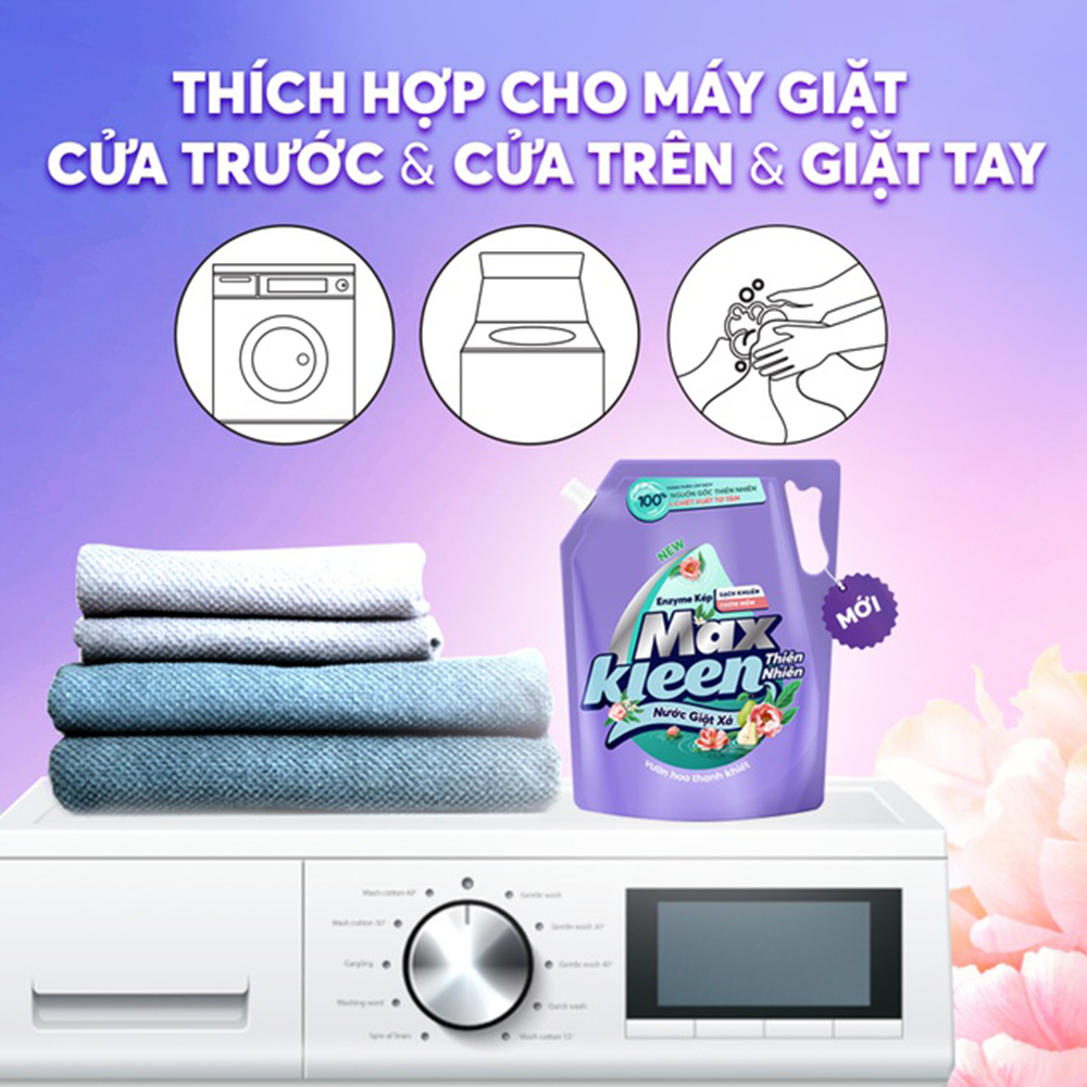 Combo Túi Nước Giặt Xả MaxKleen Thiên Nhiên 3.6kg + Túi Hoa Nắng 3.8kg